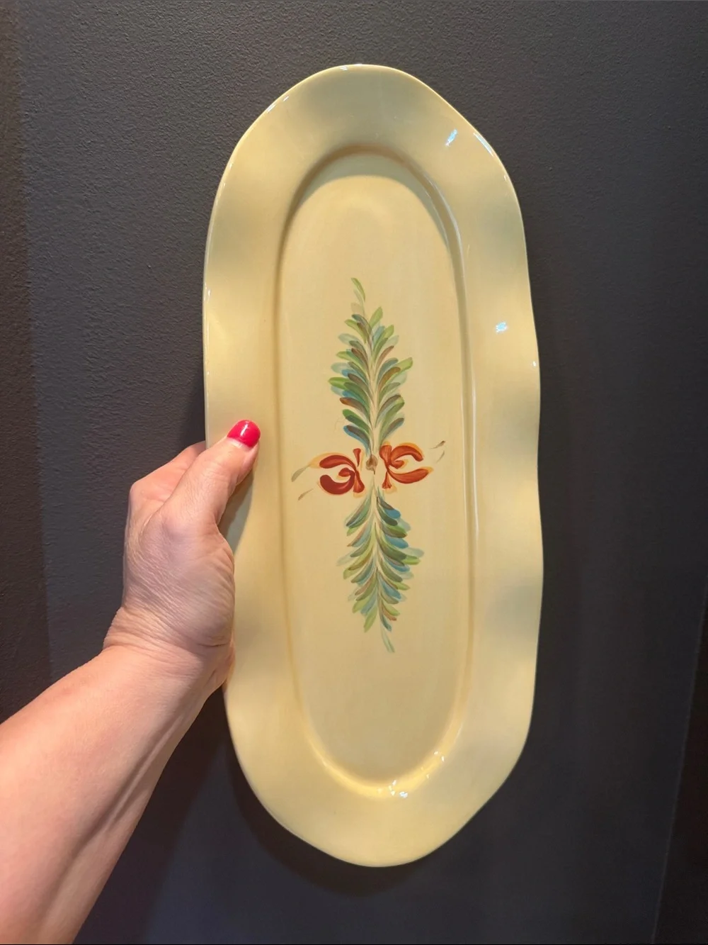 Gail Pittman Vintage Decorative Serving Platter with Hand-Painted Floral Accent